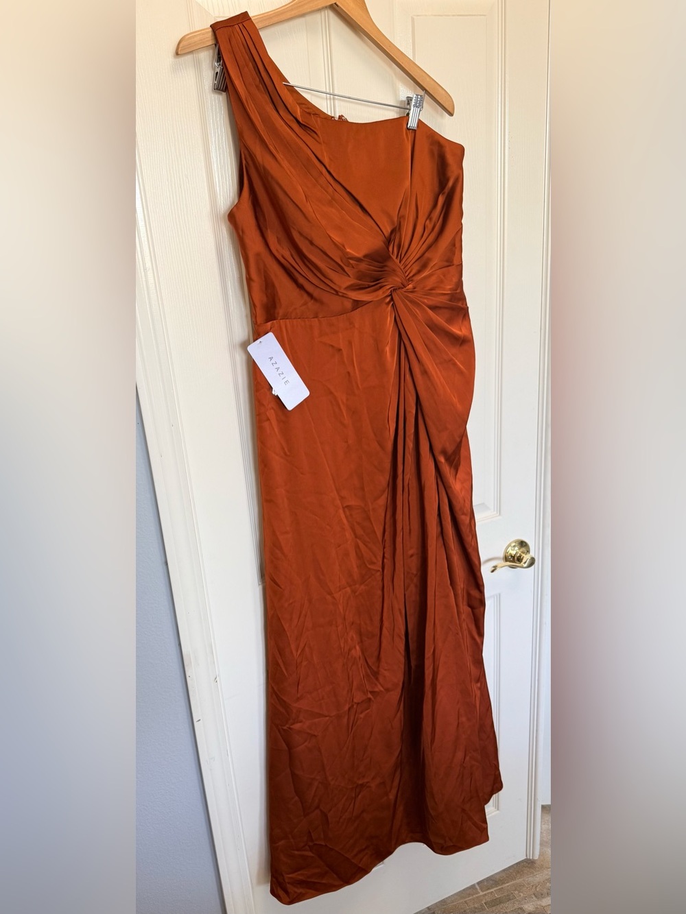 Azazie Burnt Orange Brooke Bridesmaid Dress NWT Size A14 One Shoulder A Line